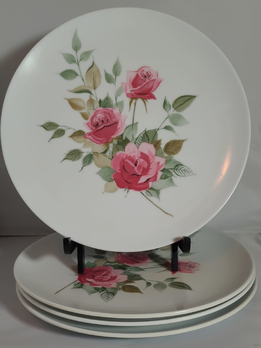 Vintage Texas-ware Malamac Dinner Plate  Pink Rose Pattern Set Of 4